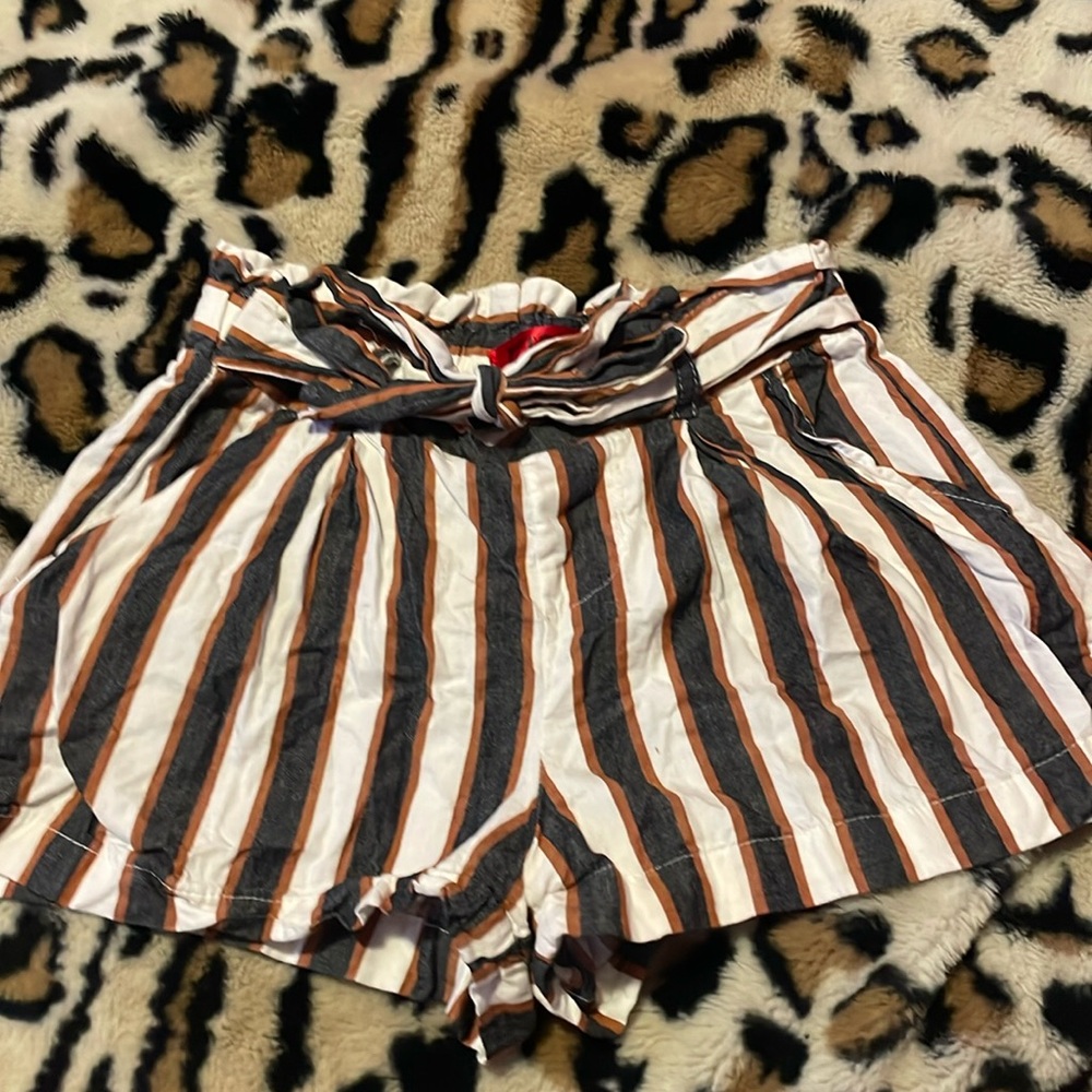 orange blue and white striped shorts